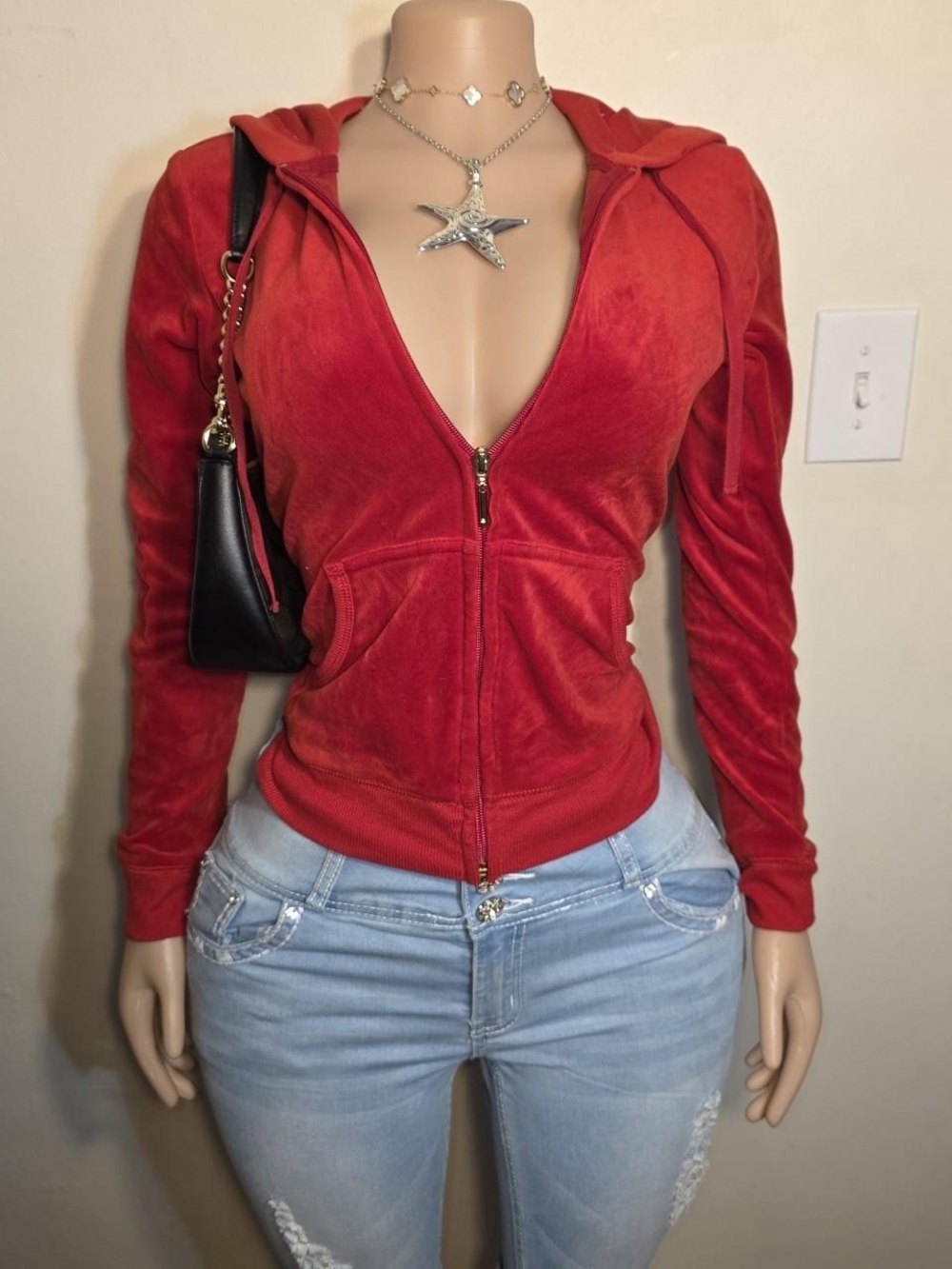 New York & Company Red Velvet Zip-Up Hoodie